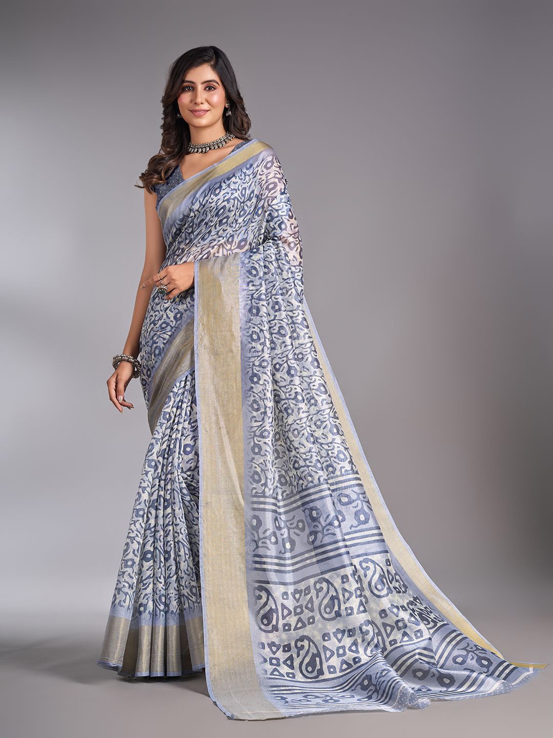 

NIRMAL CREATION Zari Maheshwari Saree, Grey