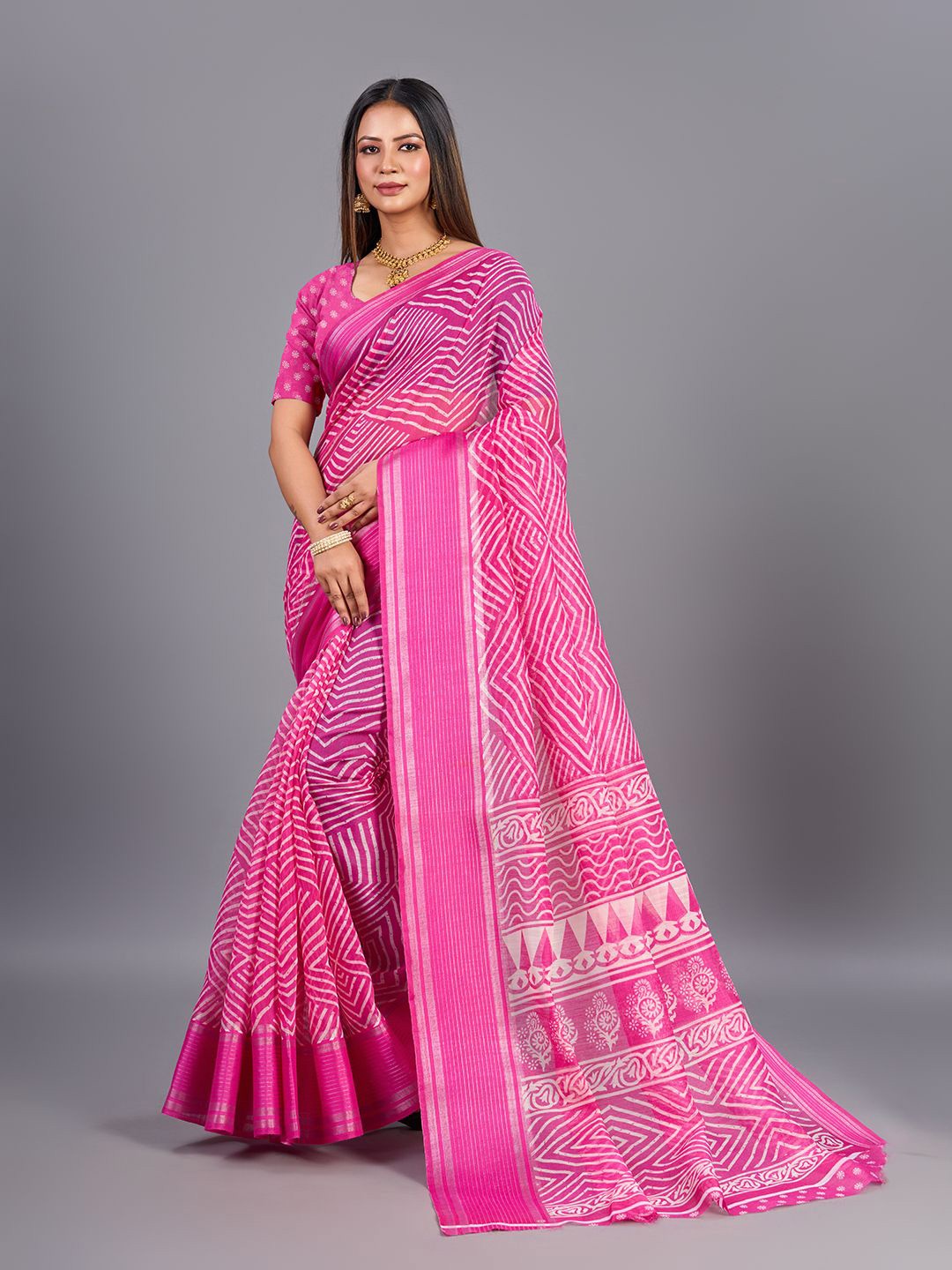 

NIRMAL CREATION Zari Maheshwari Saree, Pink