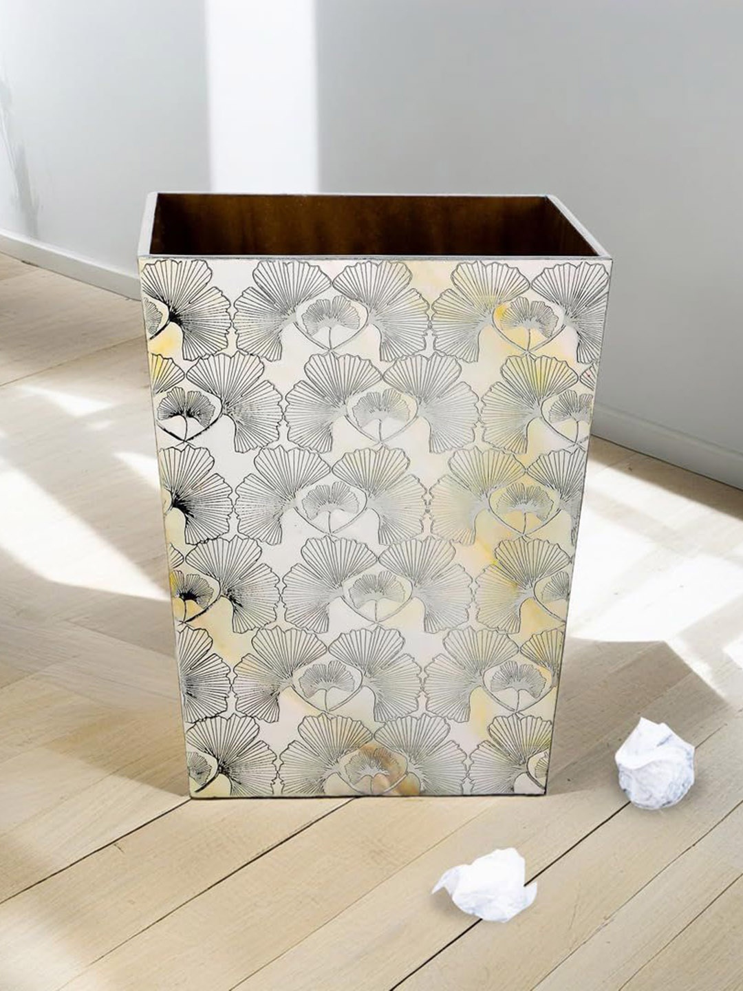 

THE HOME CO. Grey Printed Wooden Dustbin
