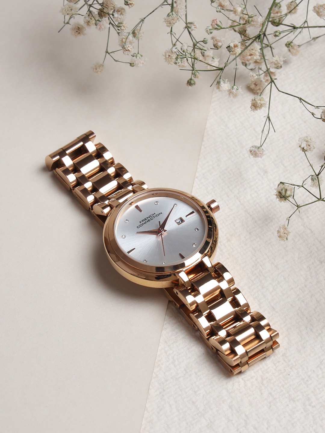 

French Connection Women Embellished Dial & Bracelet Style Straps Watch FCN070SRGM, White