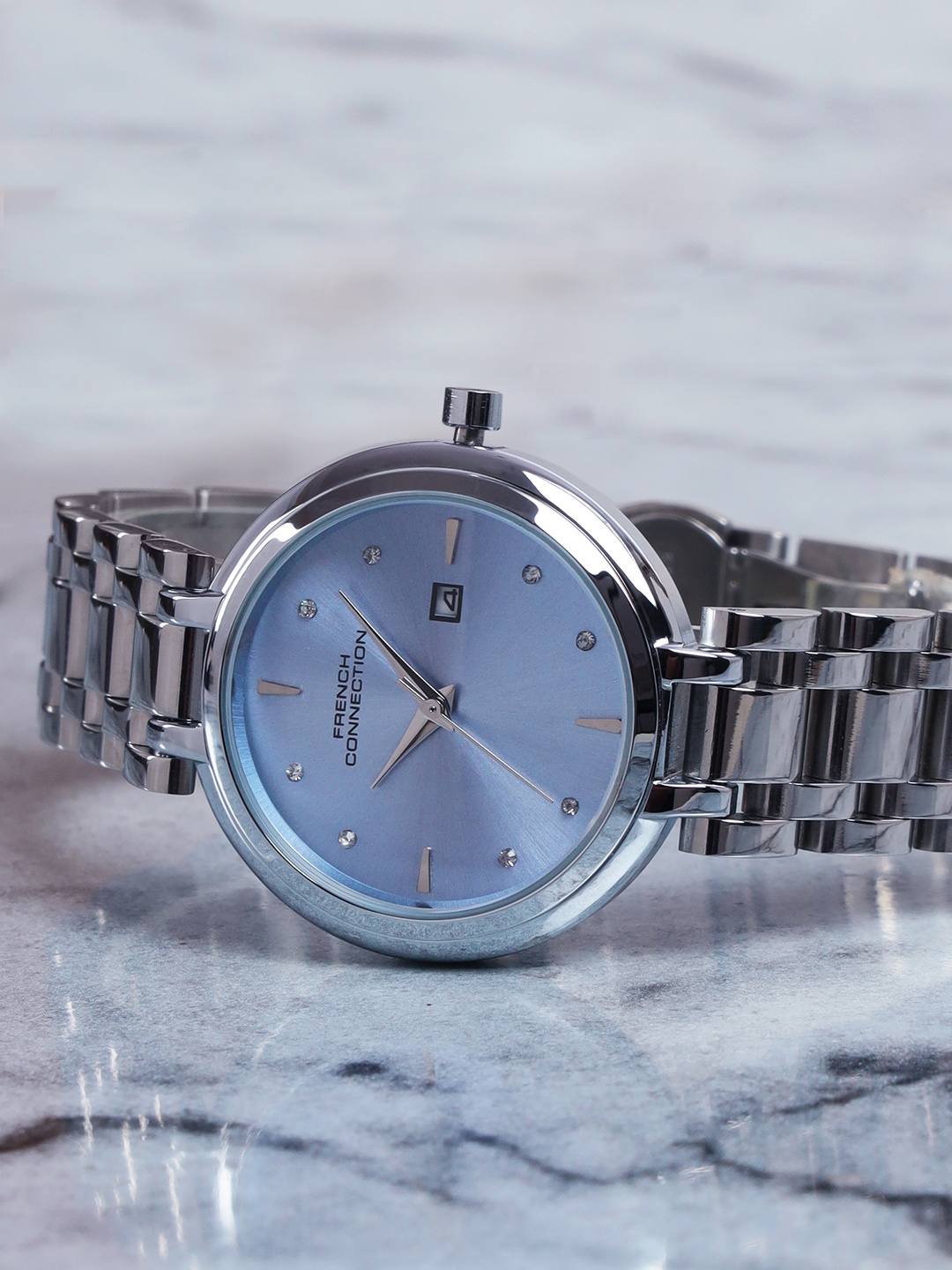 

French Connection Women Embellished Dial & Steel Straps Analogue Automatic Watch FCN070SM, Blue