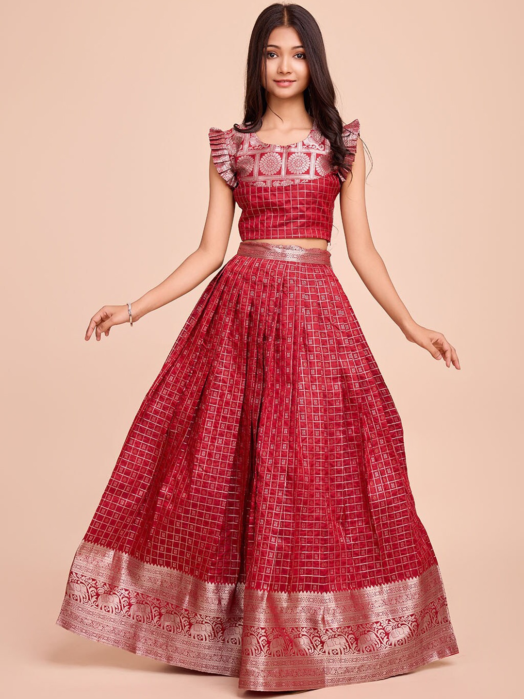 

Tasarika Girls Ethnic Motifs Printed Ready to Wear Lehenga & Choli, Red