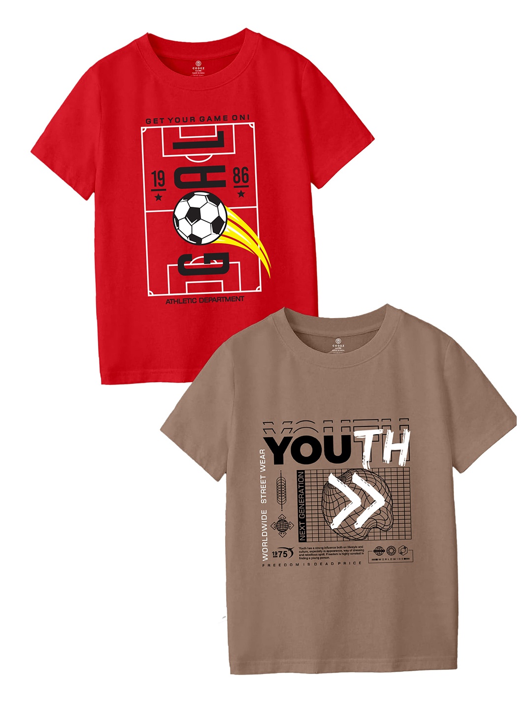 

CODEZ Boy Pack Of 2 Printed Round Neck T-shirts, Red
