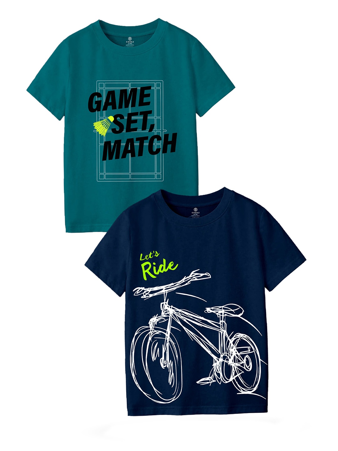 

CODEZ Boys Pack Of 2 Round Neck Graphic Printed T-shirts, Navy blue