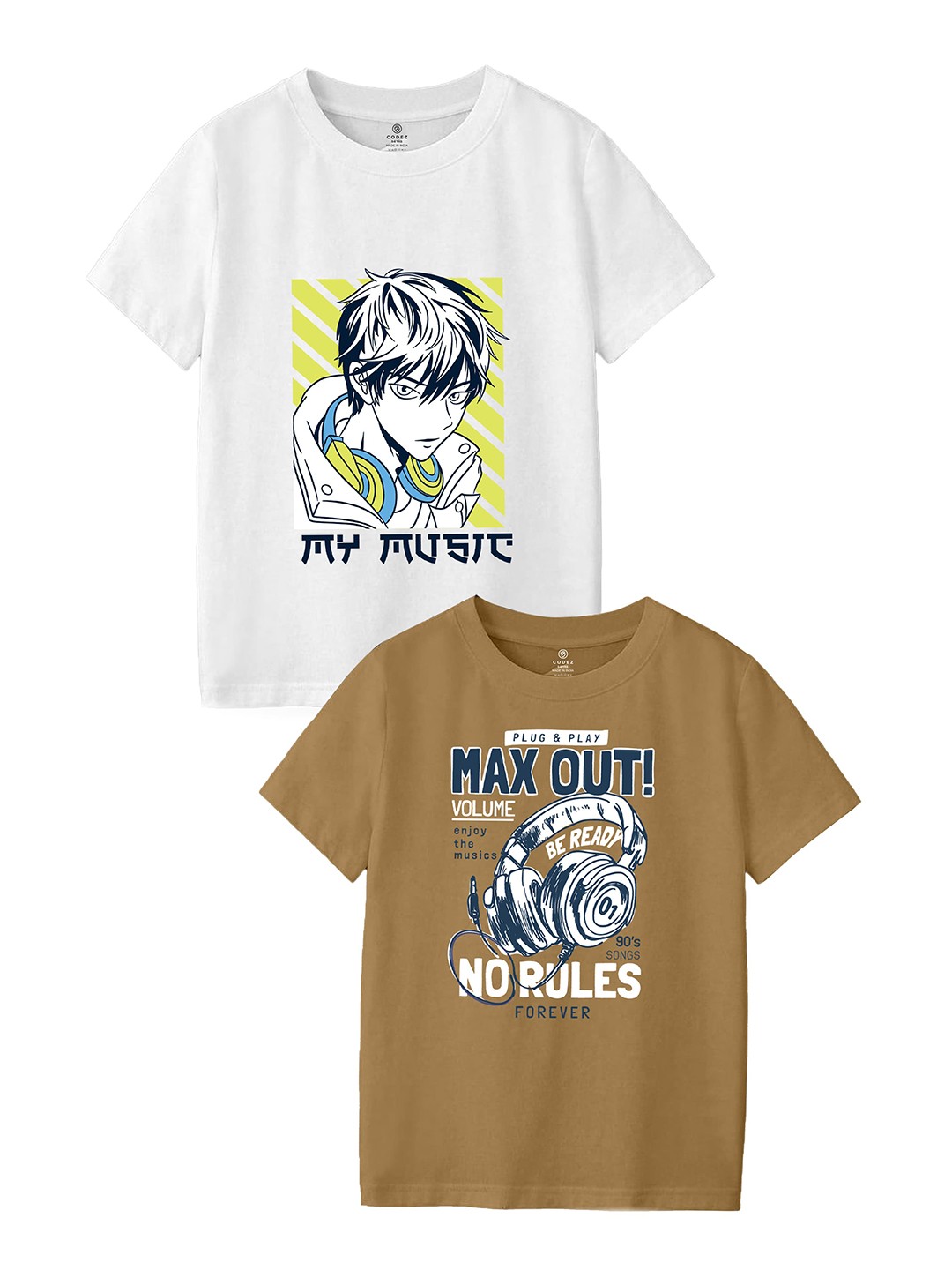 

CODEZ Boy Pack Of 2 Printed Round Neck T-shirts, White