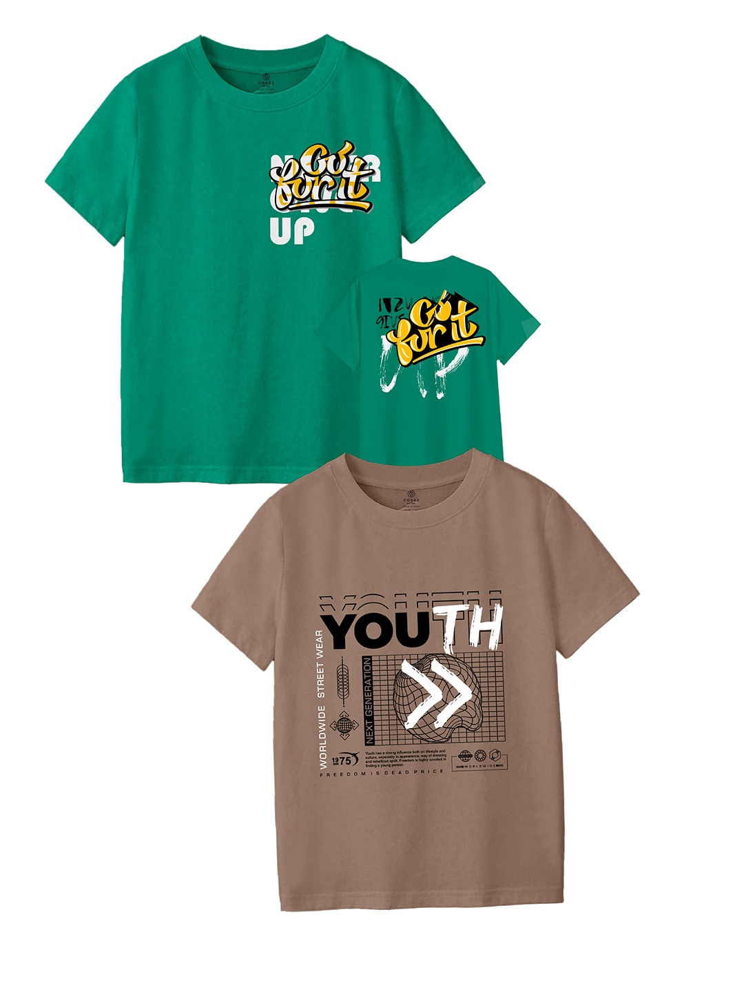 

CODEZ Boys Typography 2 Printed Applique T-shirt, Multi