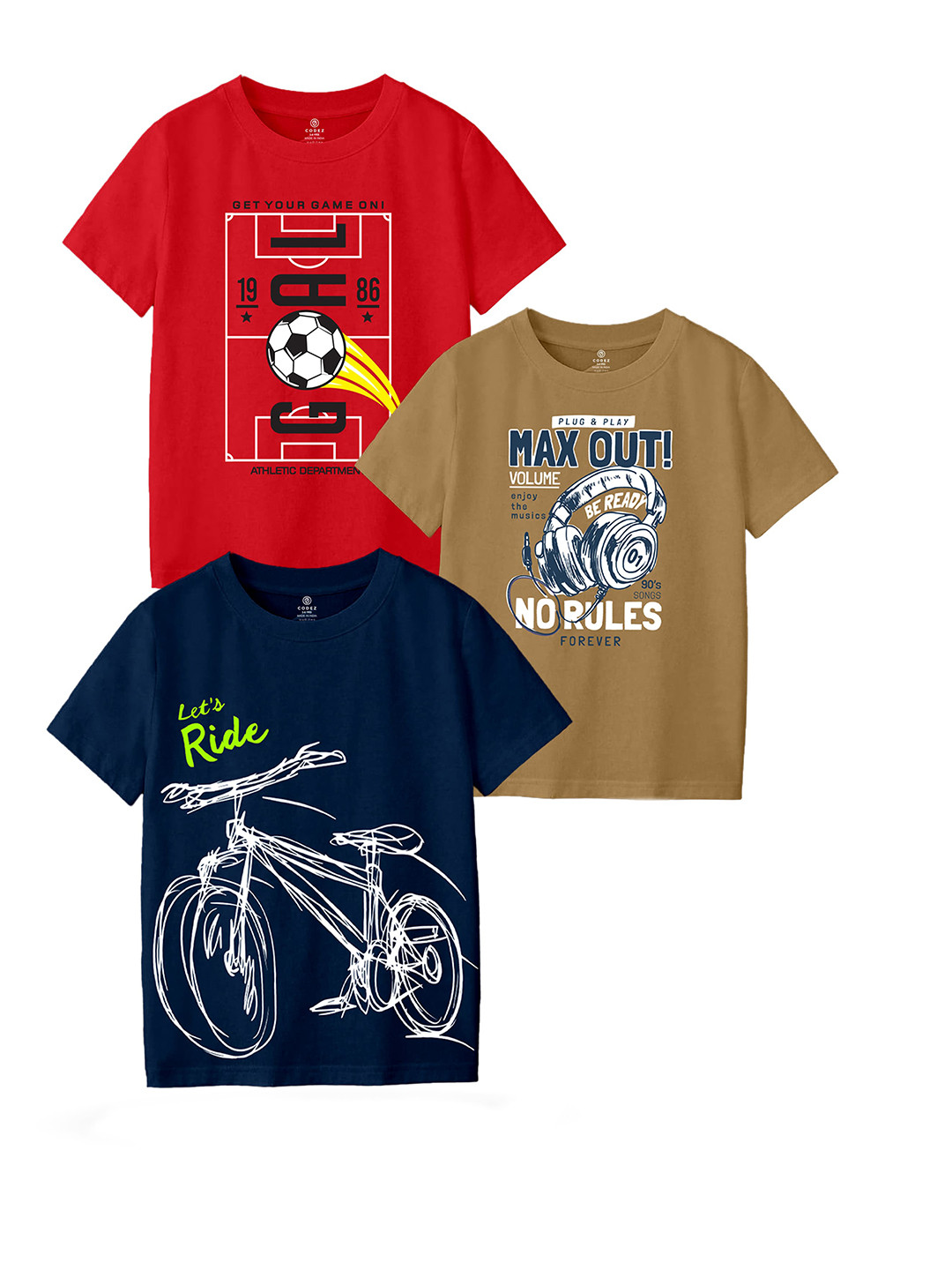 

CODEZ Boys 3 Printed Raw Edge T-shirt, Multi