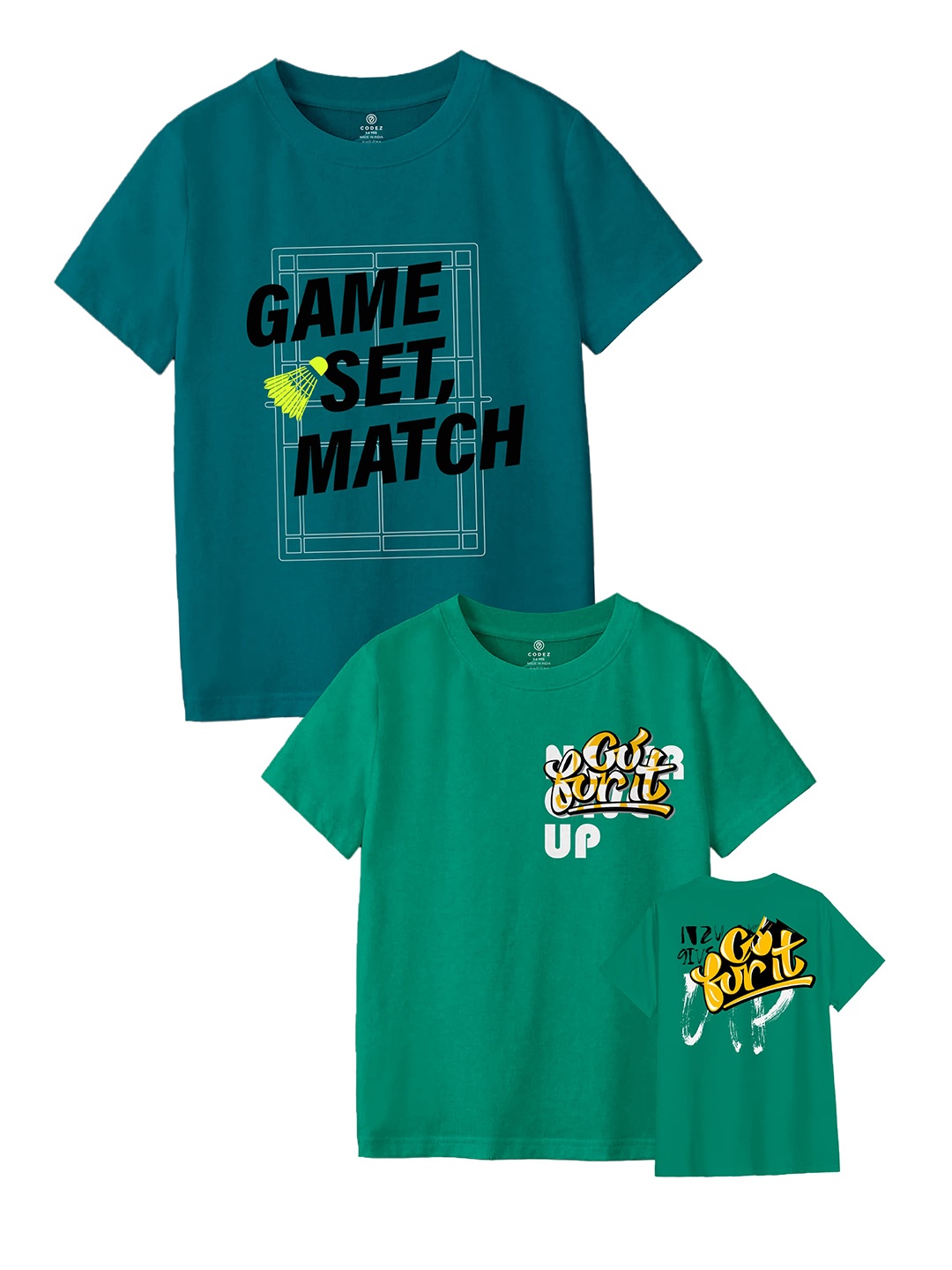 CODEZ Boys Pack Of 2 Typography Printed T-shirts, Green
