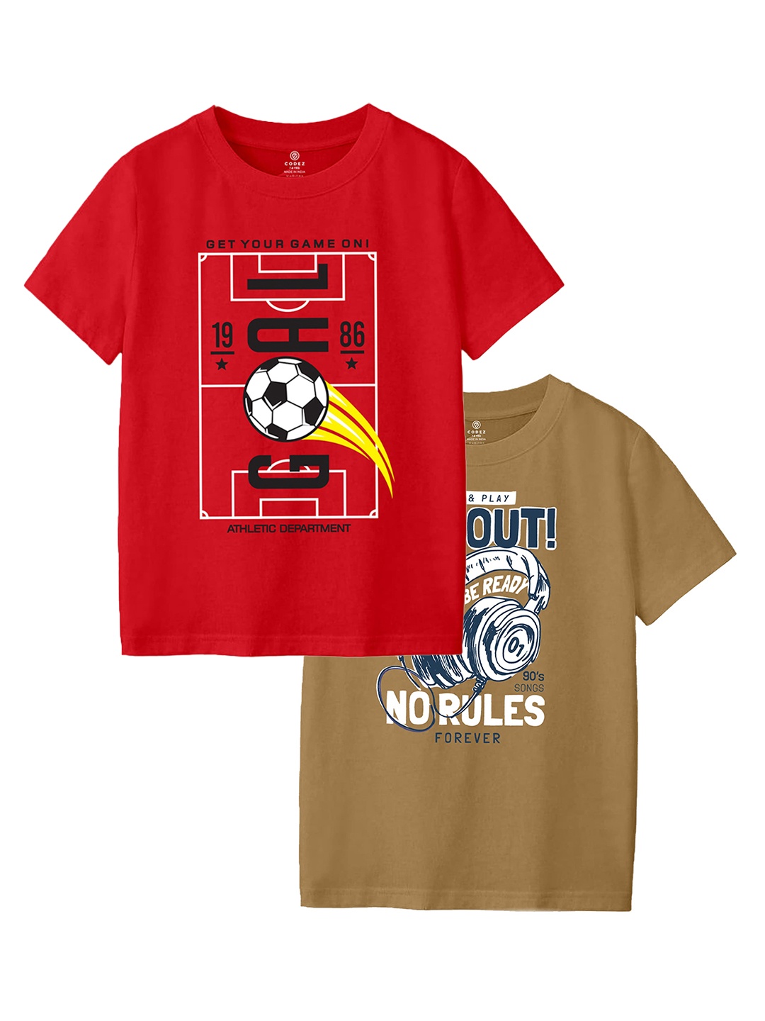 

CODEZ Boys Pack Of 2 Graphic Printed Cotton T-shirts, Red