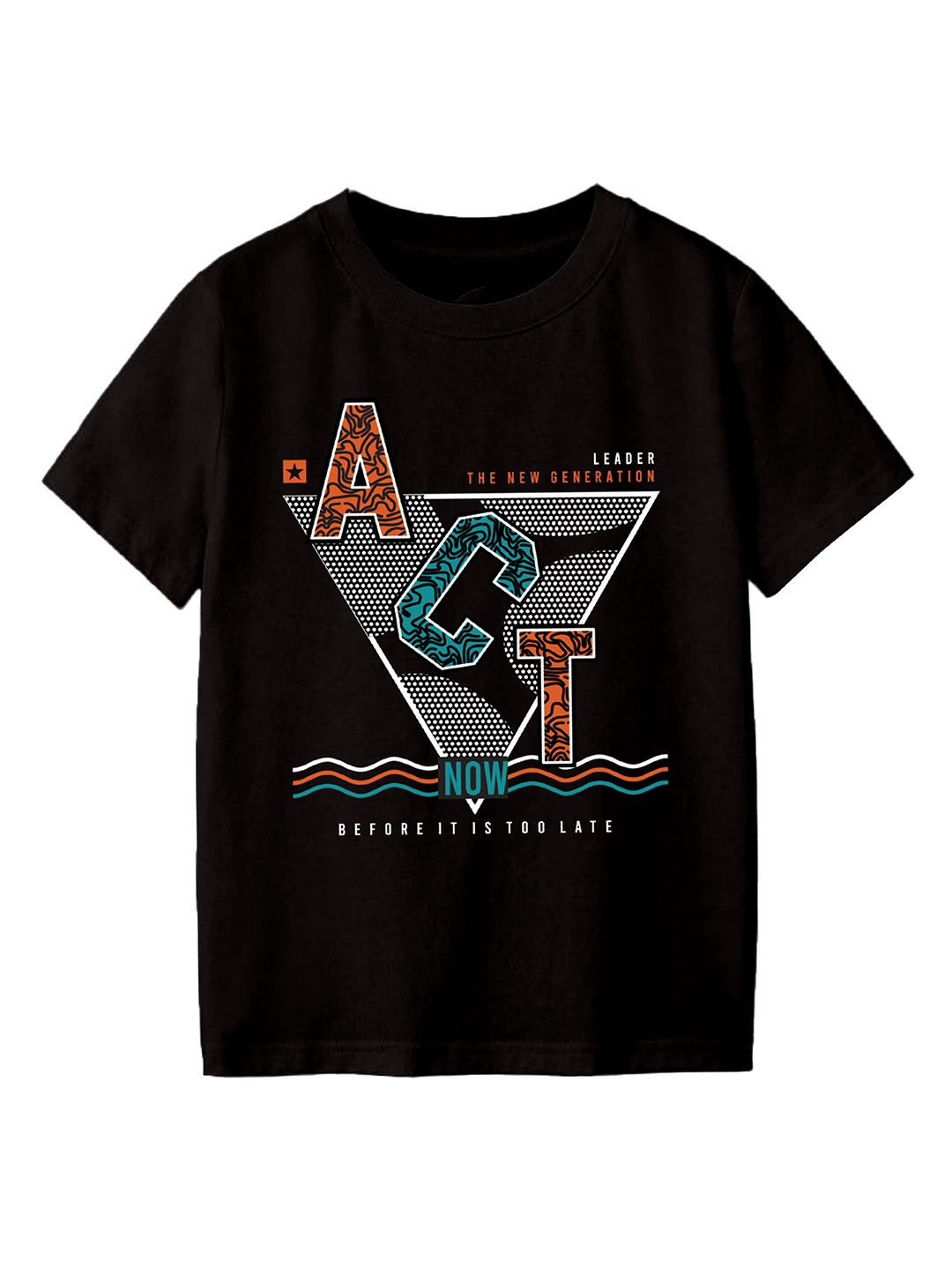

CODEZ Boys Round Neck Graphic Printed T-shirt, Black