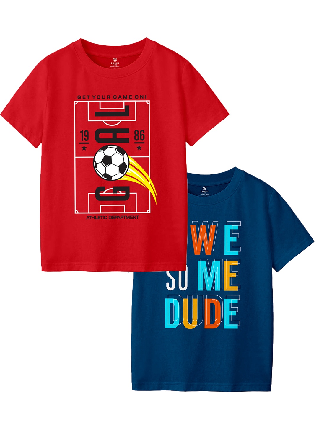 

CODEZ Boys Pack Of 2 Graphic Printed Cotton T-shirts, Red