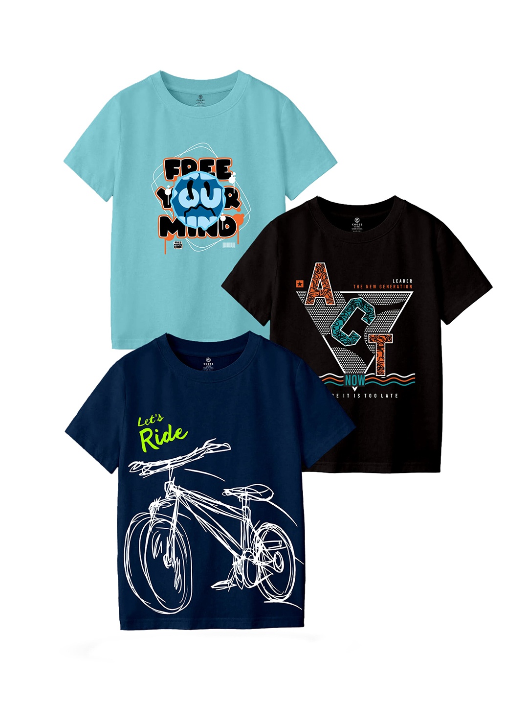

CODEZ Boys 3 Printed Applique T-shirt, Multi