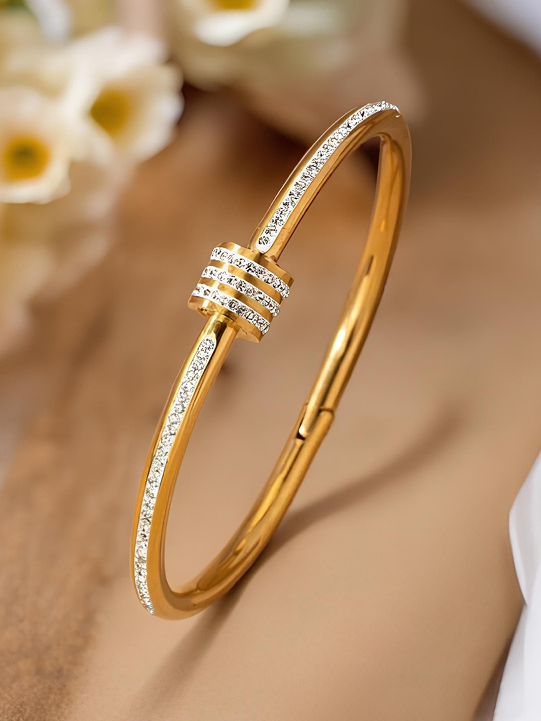 

KARISHMA KREATIONS Gold-Plated Cubic Zirconia Kada Bracelet