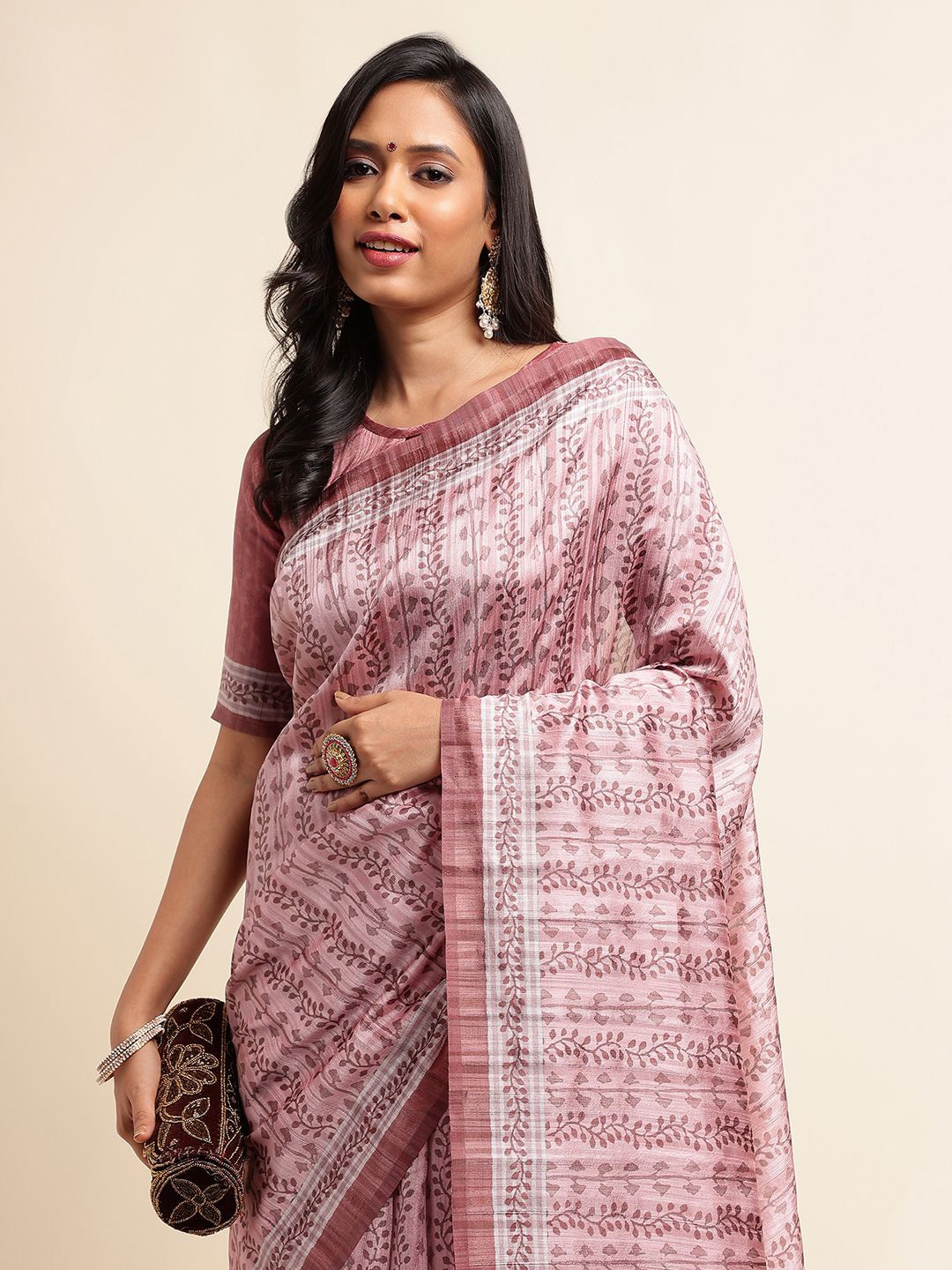 

DOI MOI Ethnic Motifs Tussar Saree, Pink