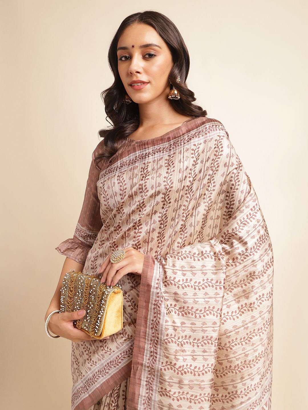 

DOI MOI Ethnic Motifs Tussar Saree, Cream