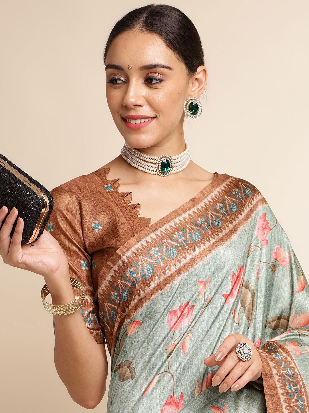 

DOI MOI Ethnic Motifs Sambalpuri Saree, Green
