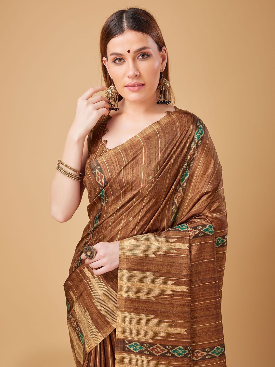

DOI MOI Ethnic Motifs Printed Sambalpuri Saree, Brown