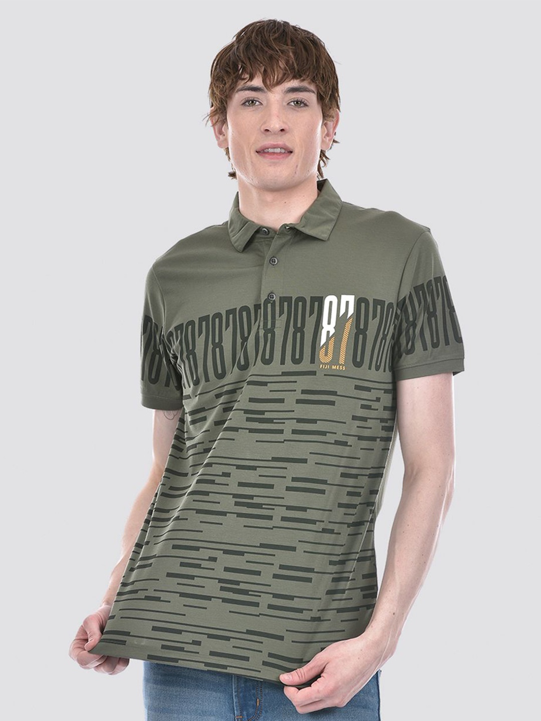 

EXCEED Men Polo Collar Typography Printed T-shirt, Green