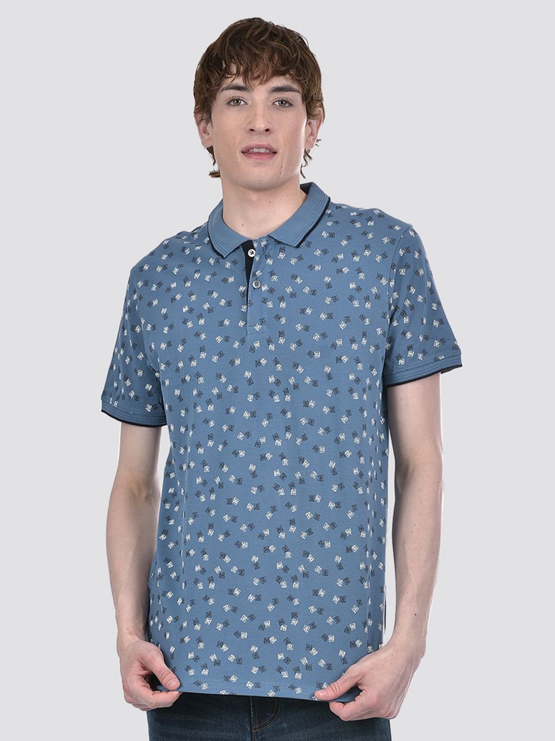 

EXCEED Men Polo Collar Conversational Printed Pure Cotton T-shirt, Blue