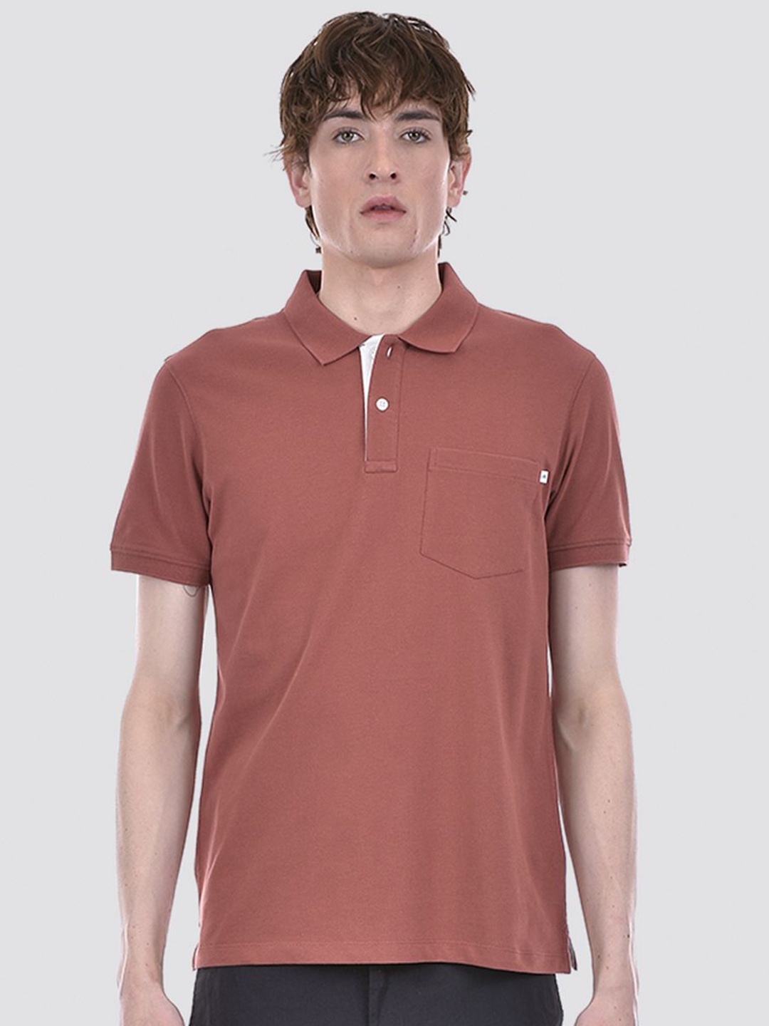 

EXCEED Men Polo Collar Solid T-shirt, Brown