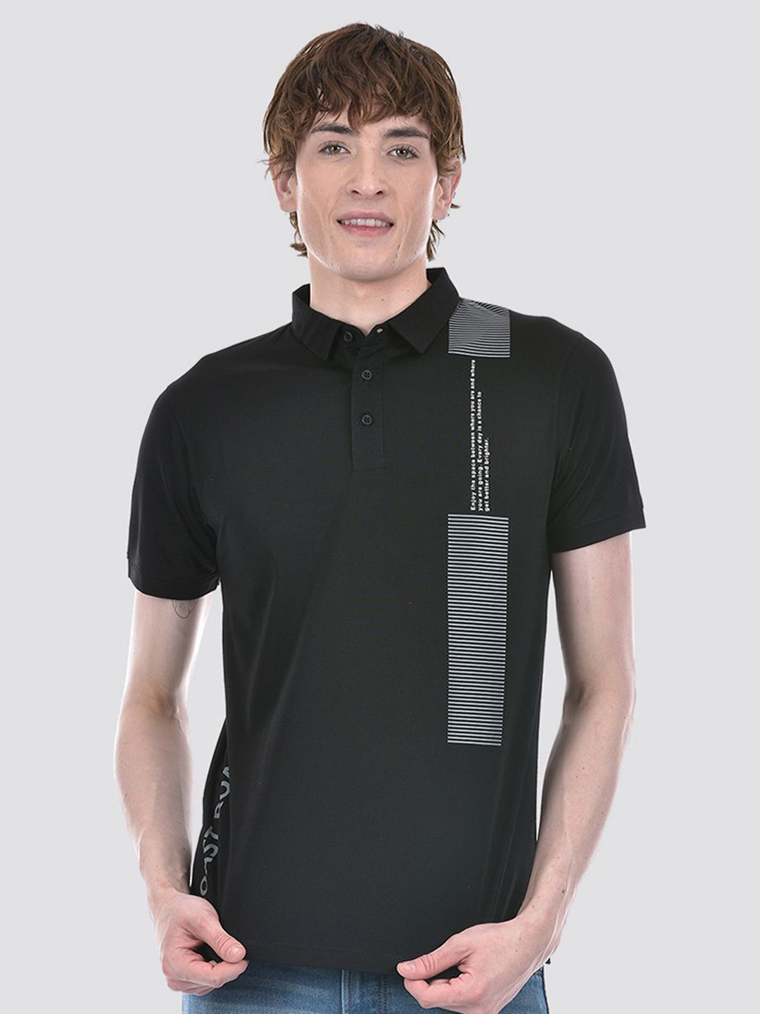 

EXCEED Men Polo Collar Typography Printed T-shirt, Black