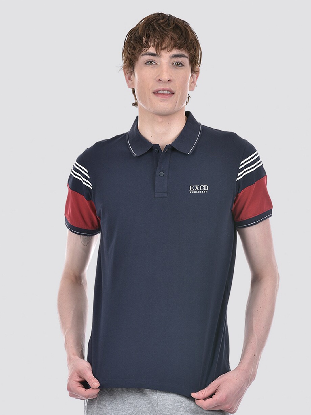 

EXCEED Men Polo Collar Solid T-shirt, Navy blue