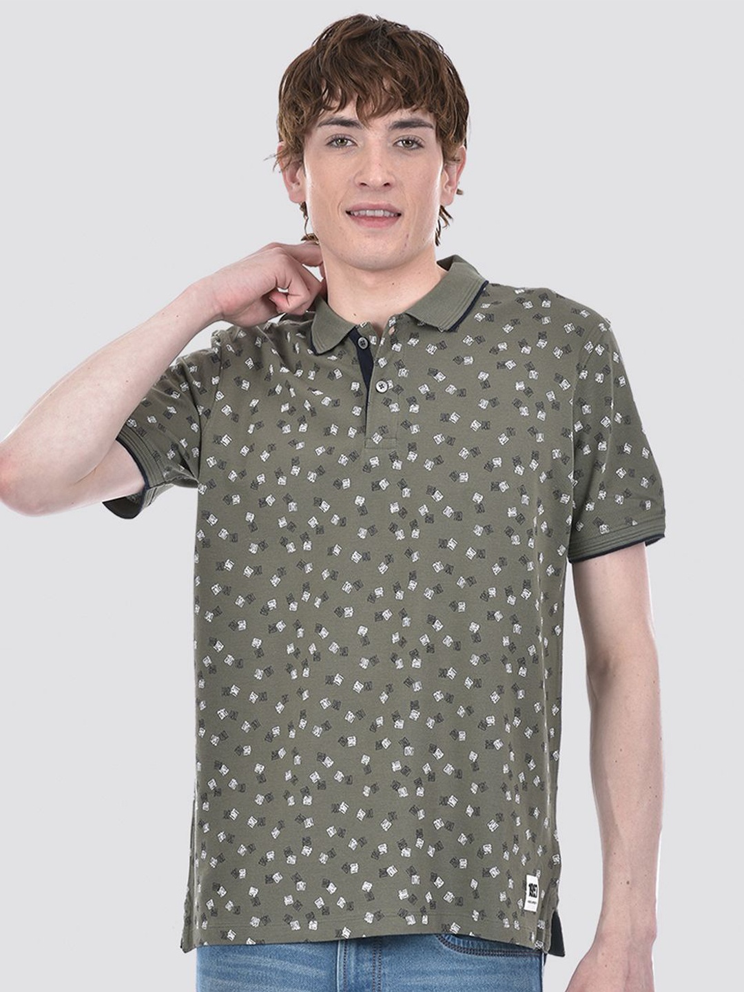 

EXCEED Men Polo Collar Conversational Printed Pure Cotton T-shirt, Green