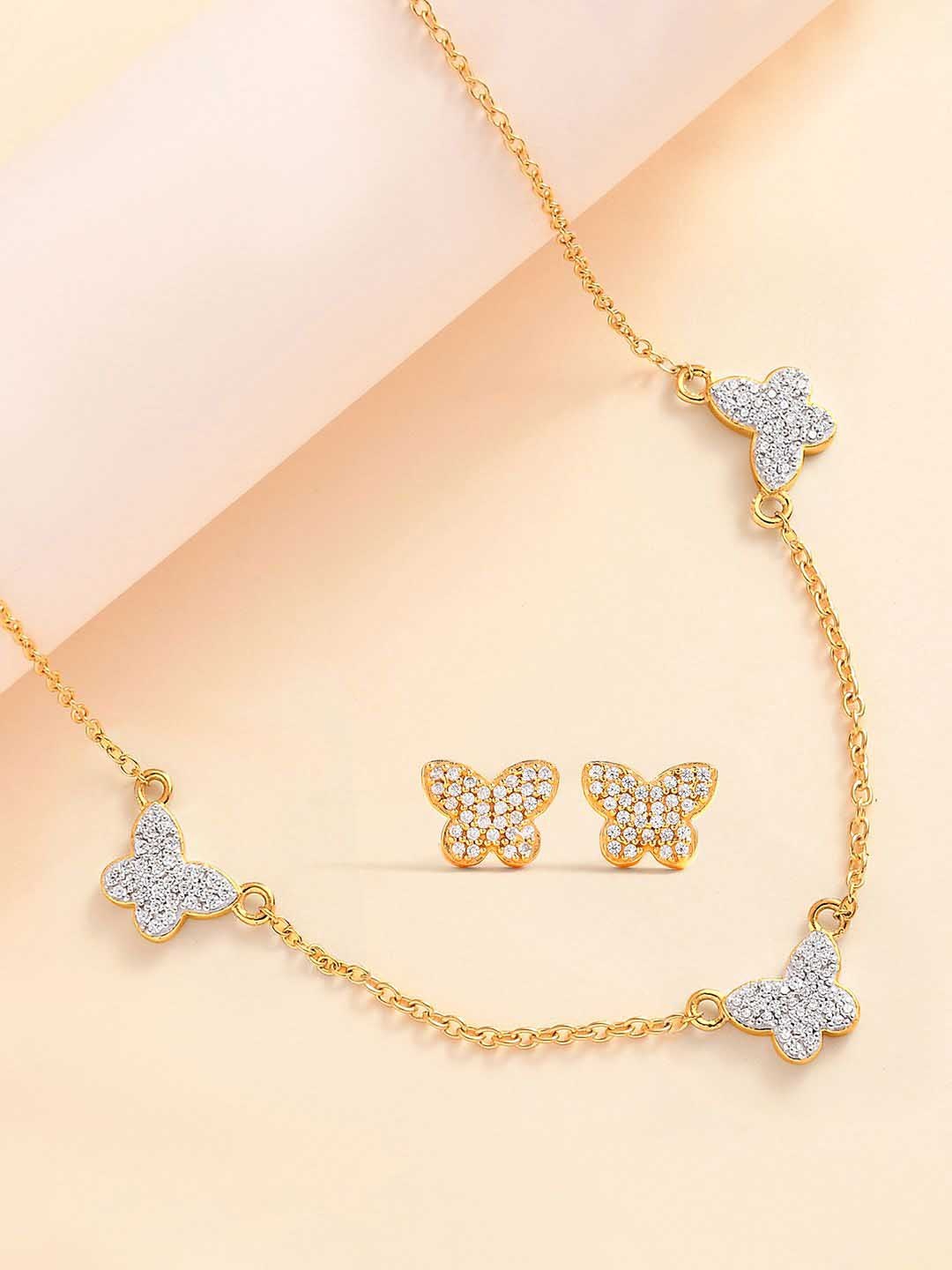 

Ornate Jewels Gold Plated American Diamond Necklace with Earring Jewellery Set