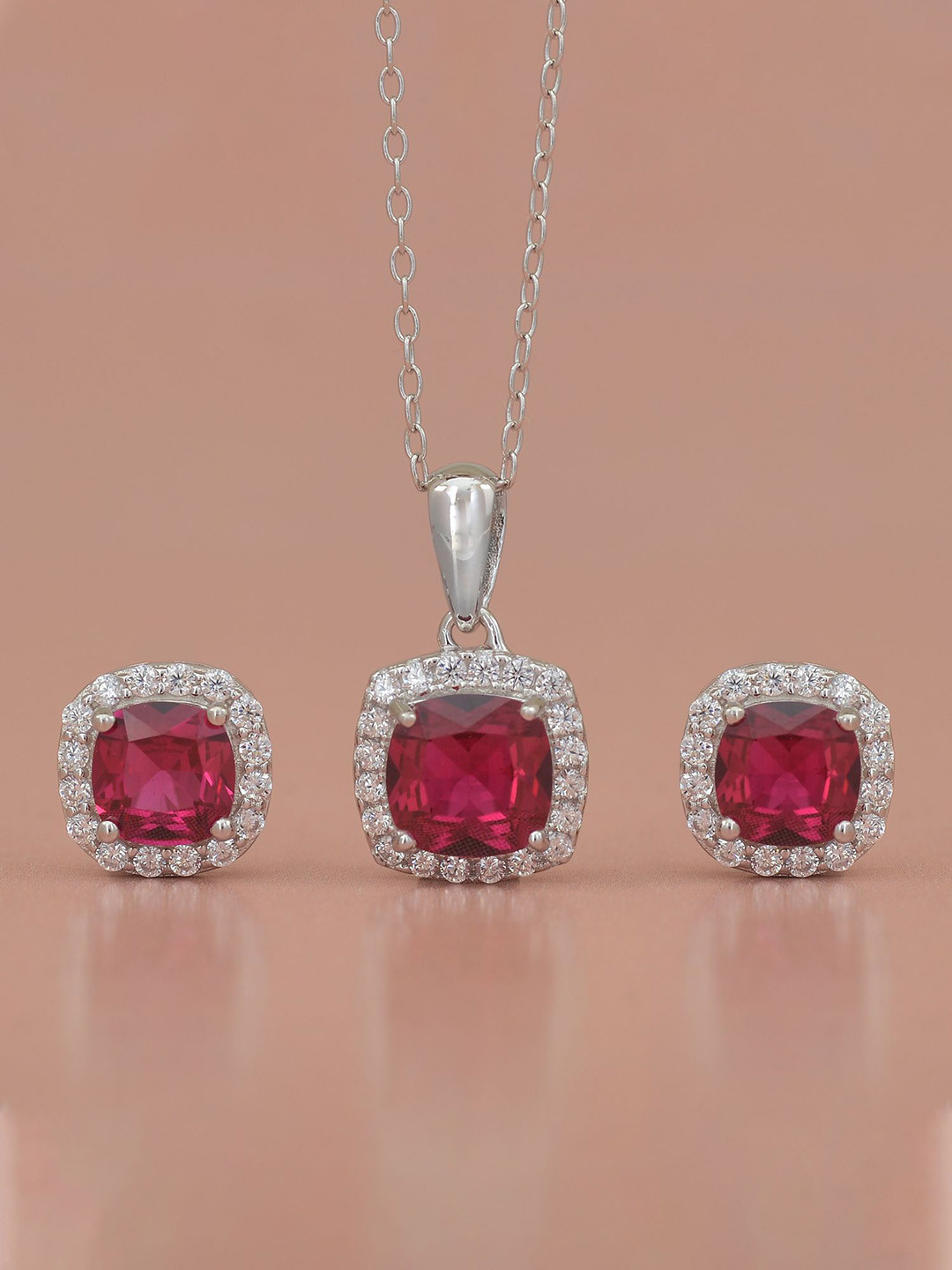 

Ornate Jewels 925 Sterling Silver Rhodium-Plated CZ -Studded Jewellery Set