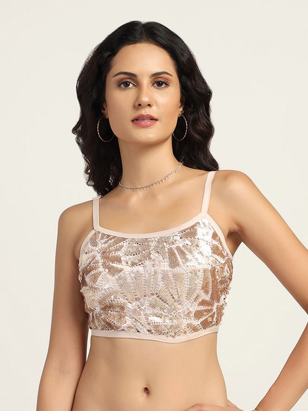 

LELA Embellished Sleeveless Bralette Crop Top, Gold