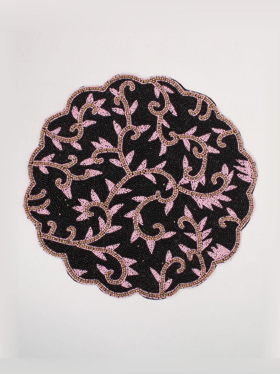 

Exotic India Black & Pink 2 Pieces Beaded Round Shaped Table Placemats