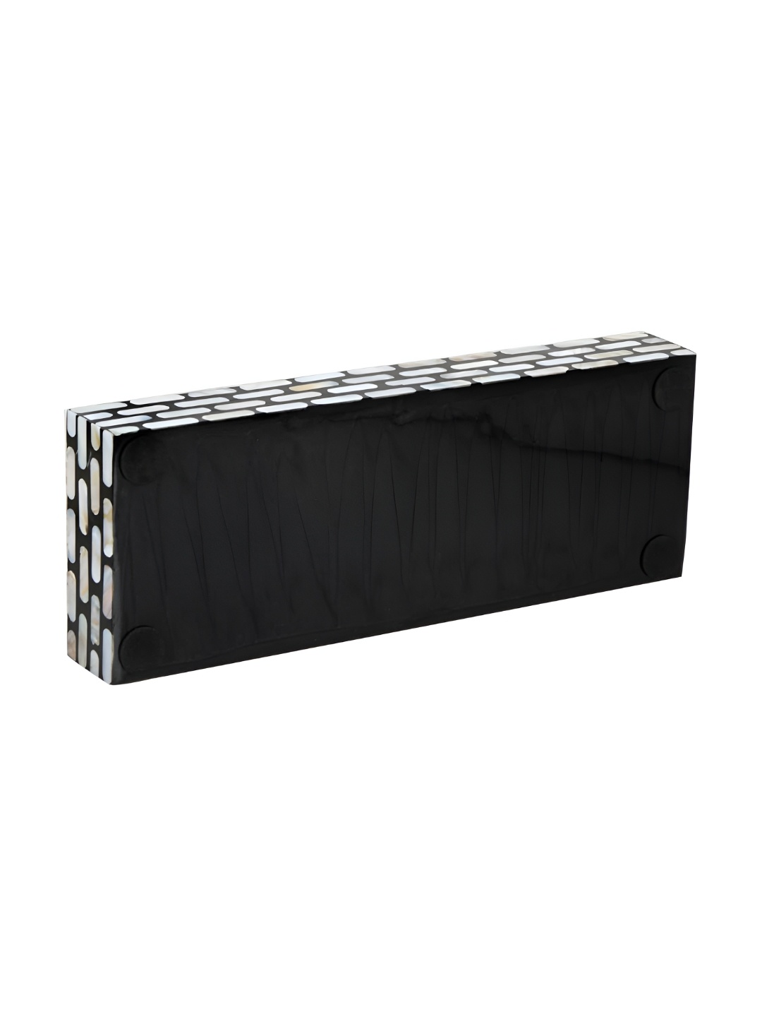 

THE HOME CO. White & Black Mother Of Pearl Finish Rectangle Wooden Serving Tray