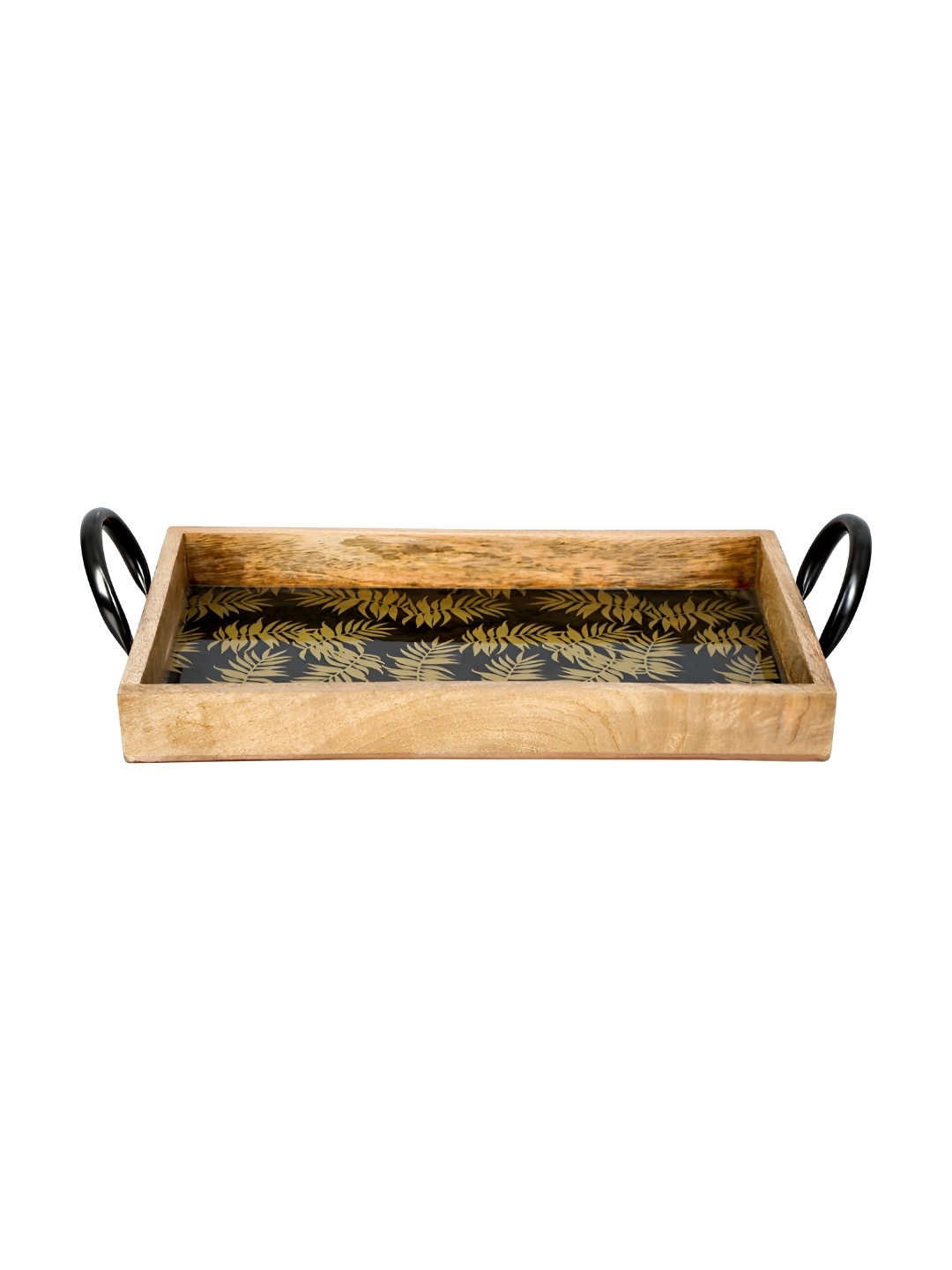 

THE HOME CO. Black & Brown Floral Printed Wooden Serving Tray