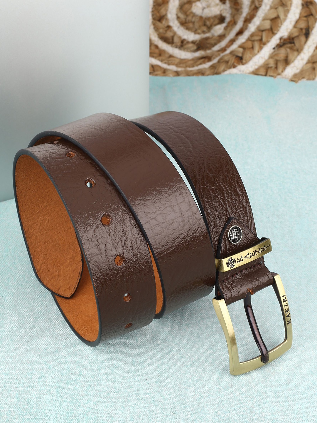 

KAEZRI Men Textured Tang Closure Belt, Brown