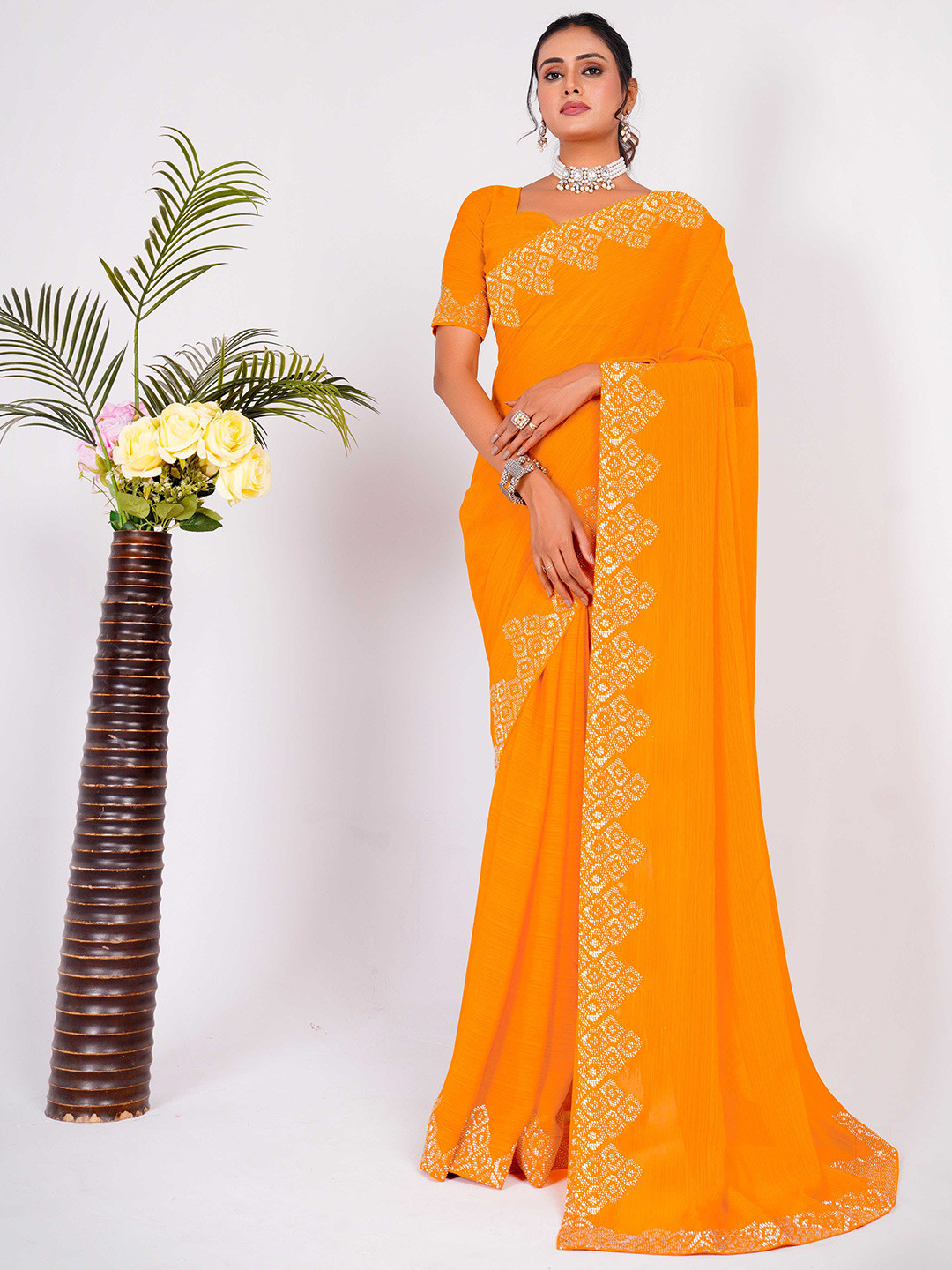 

Panzora Beads and Stones Saree, Orange
