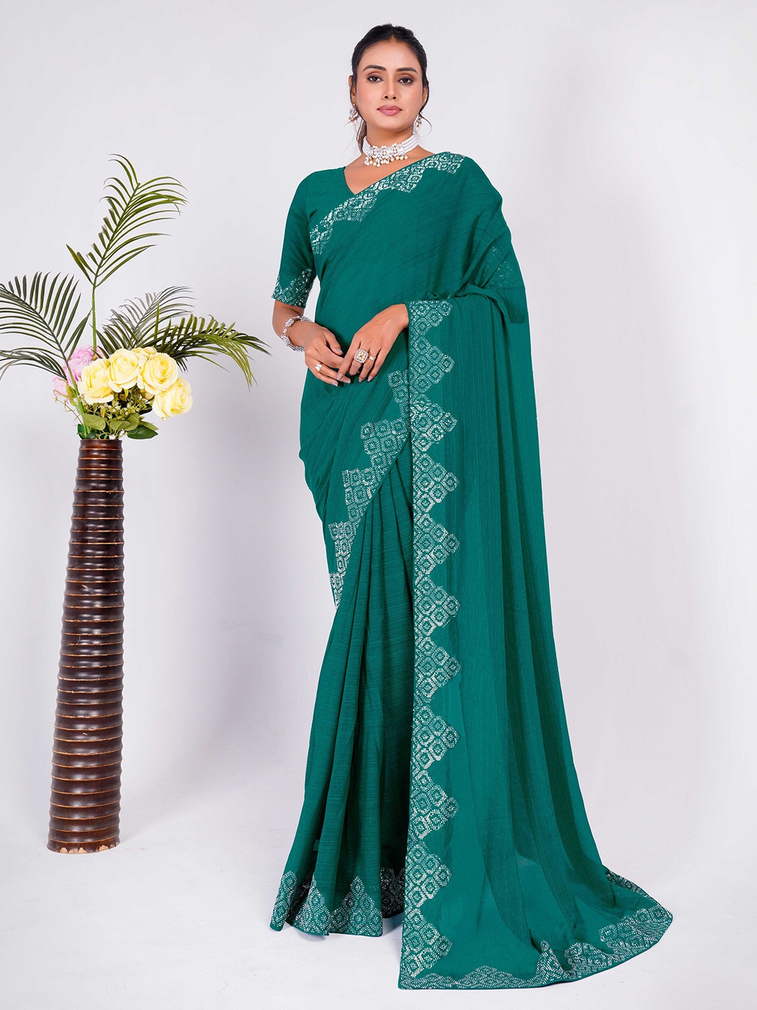 

Panzora Beads and Stones Saree, Teal