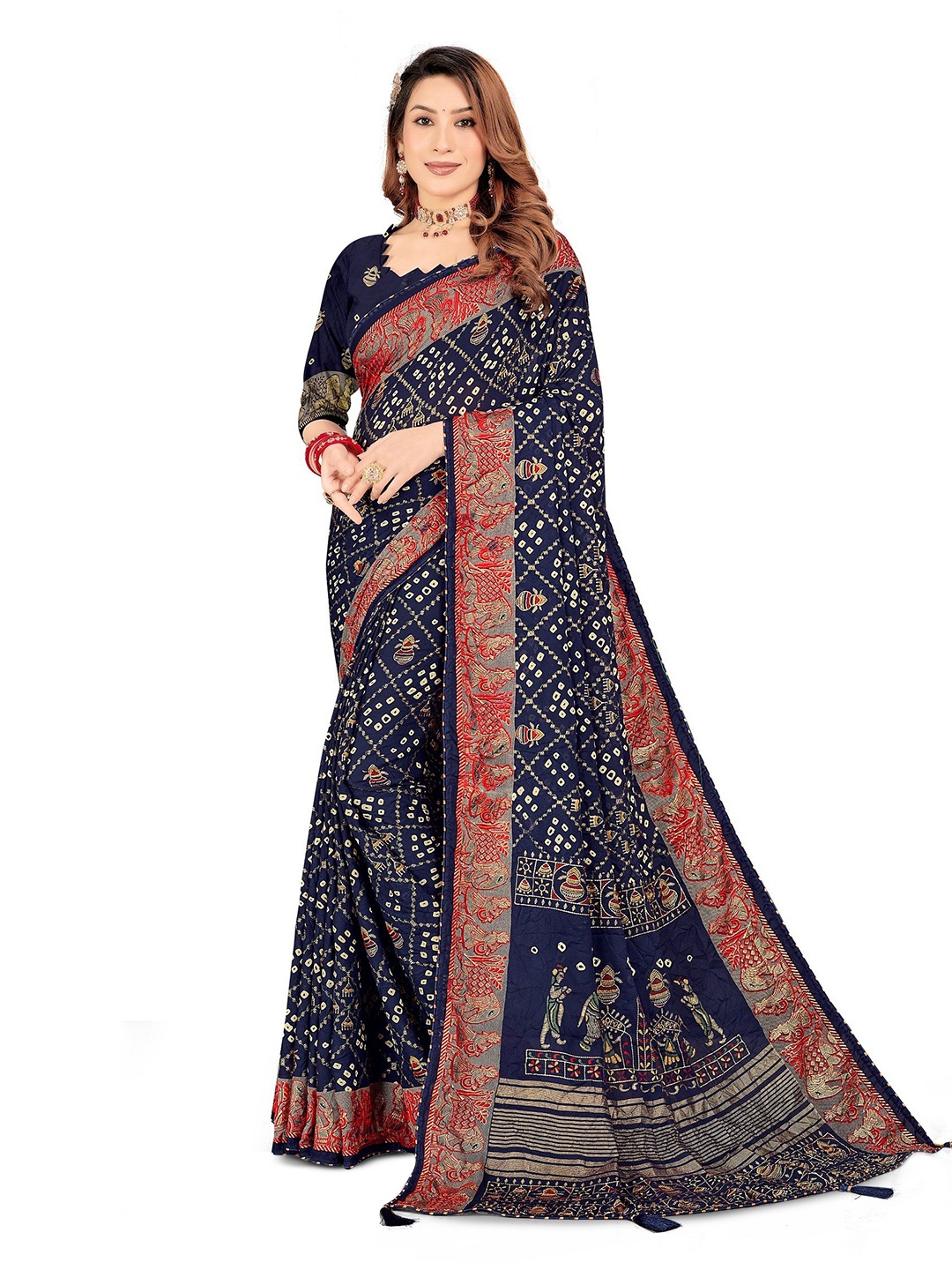 

TINA FASHION Embroidered Bandhani Saree, Blue