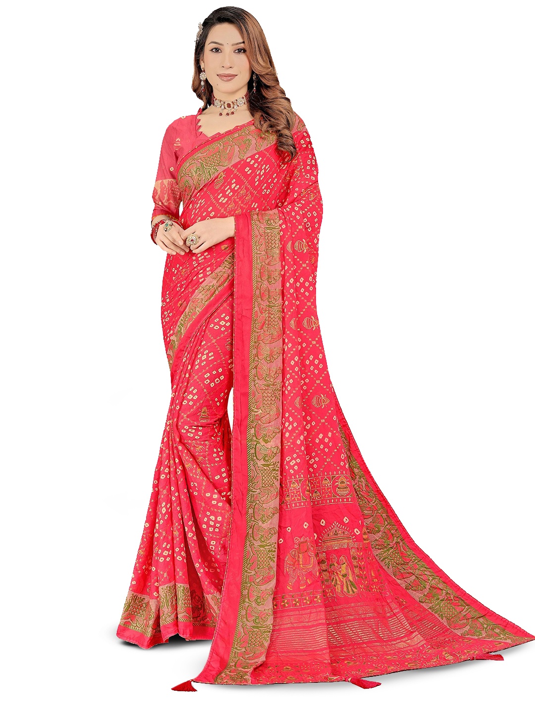 

TINA FASHION Bandhani Saree, Pink