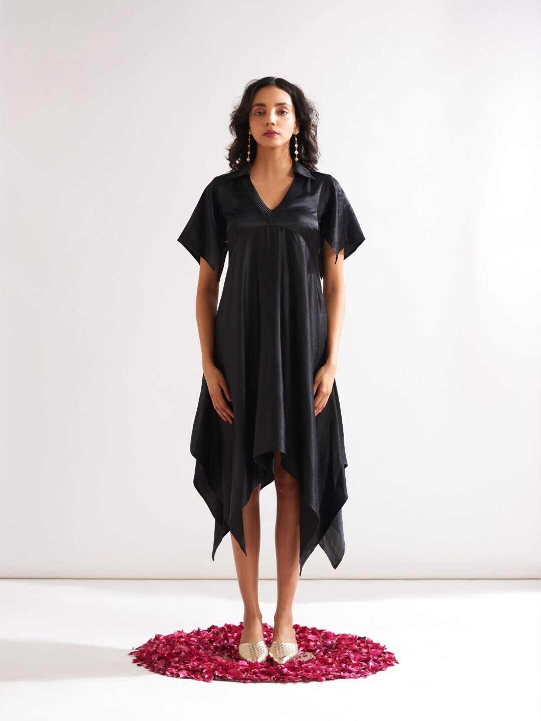 

Abhishti Satin A-Line Midi Dress, Black