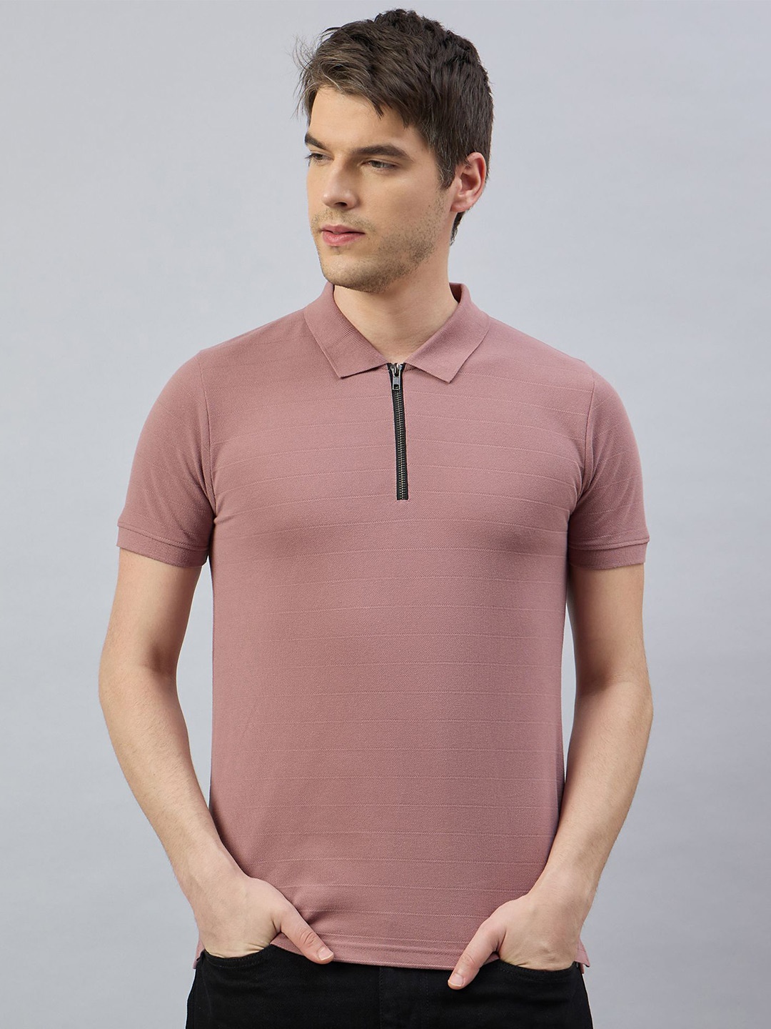 

REPRISE Men Solid Polo Collar T-shirt, Mauve