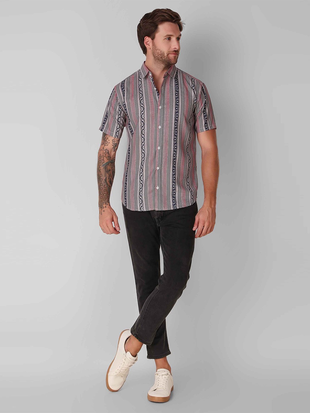 

Cult Indie Men Classic Slim Fit Striped Casual Shirt, Black