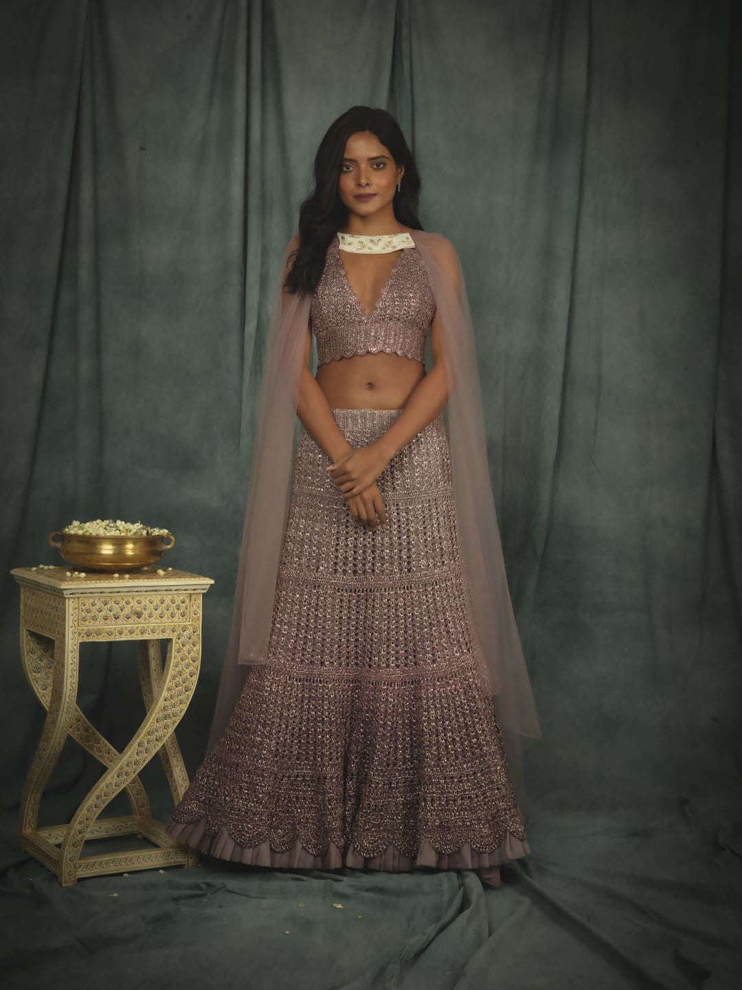 

Nikita Vishakha Embroidered Thread Work Made to Measure Lehenga & Blouse With Dupatta, Purple
