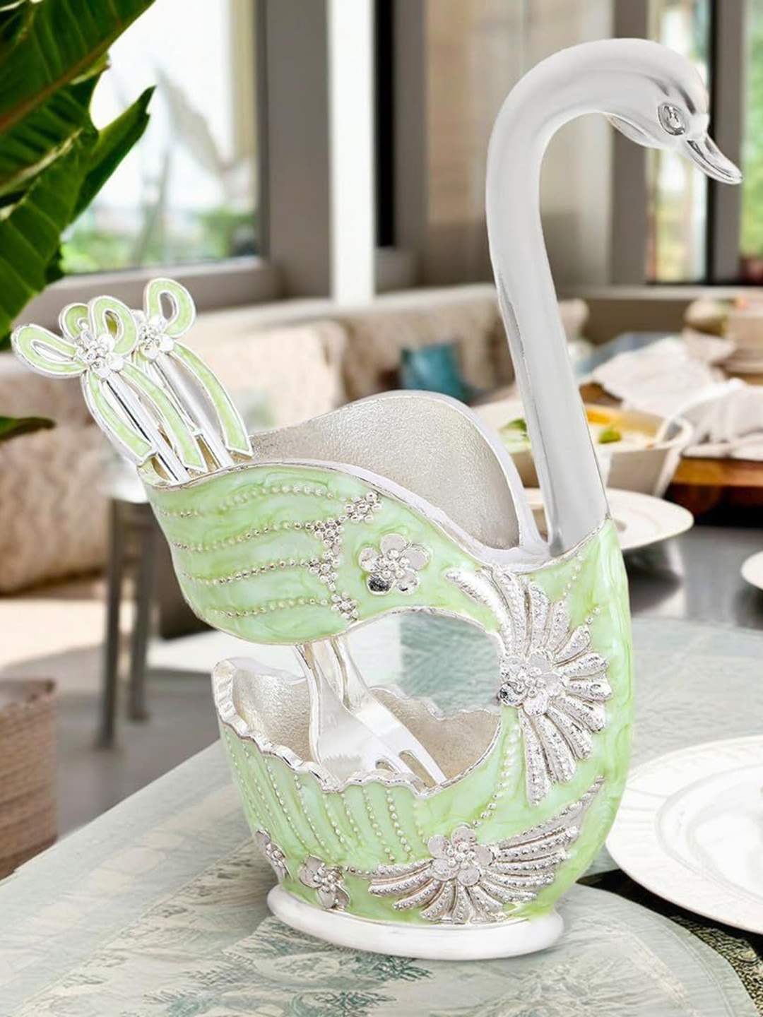 

THE HOME CO. Green 6 Pieces Steel Swan Fork With Stand