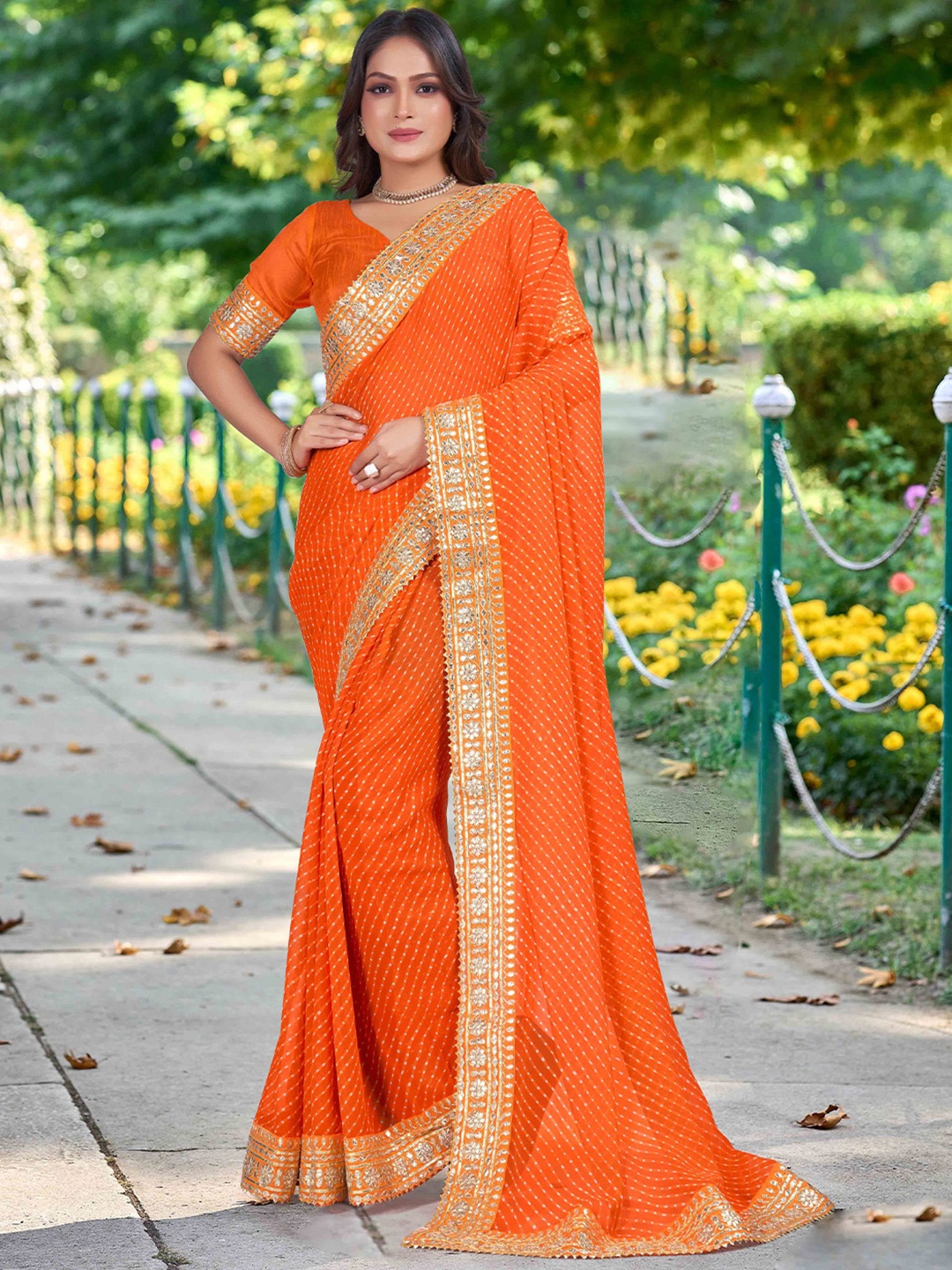 

Panzora Embroidered Bandhani Saree, Orange