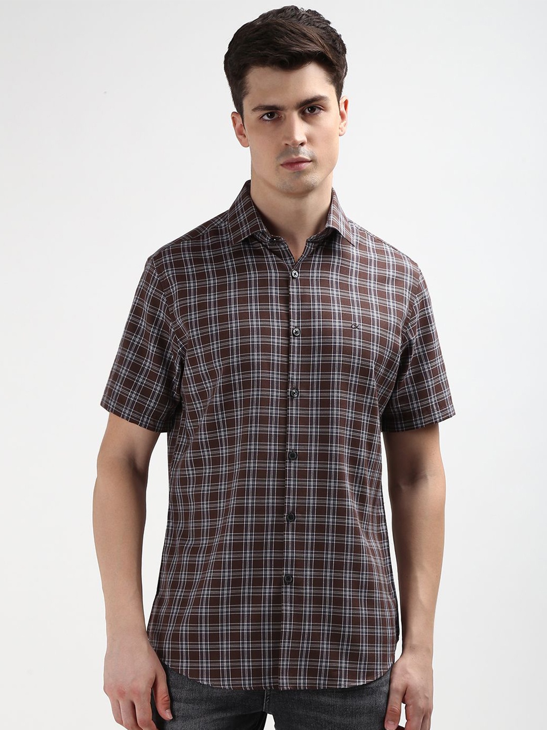 

Calvin Klein Men Tartan Checks Casual Slim Fit Shirt, Brown