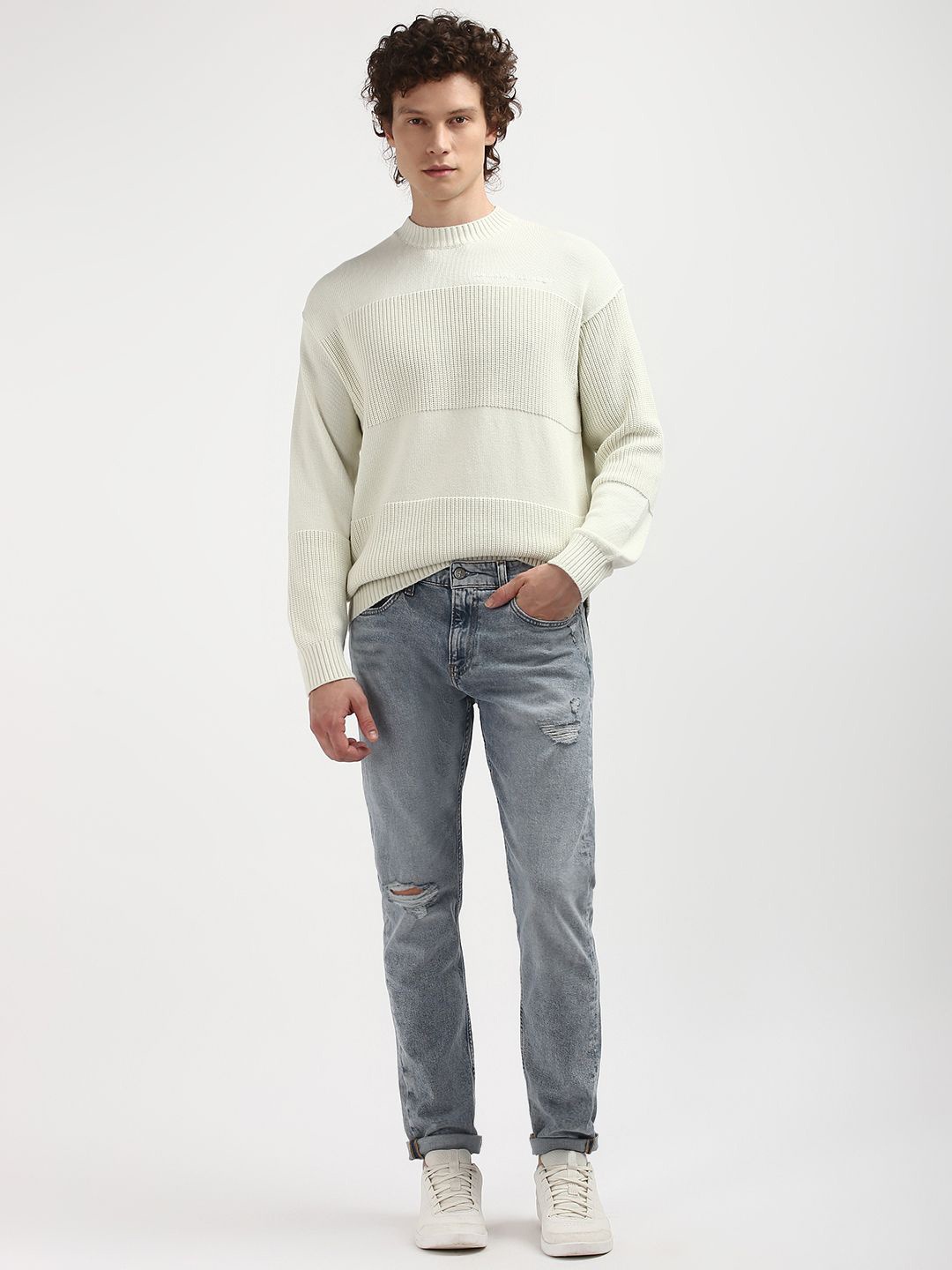 

Calvin Klein Men Ribbed Pullover, Beige