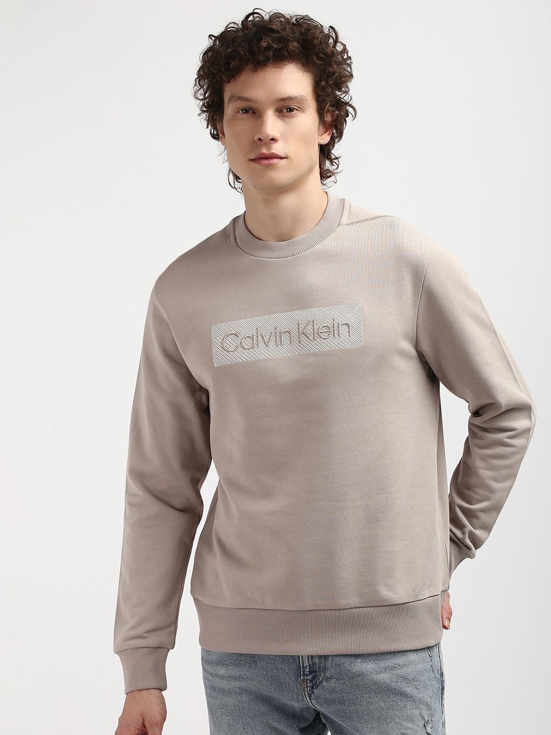 

Calvin Klein Men Printed Cotton Embroidered Sweatshirt, Beige