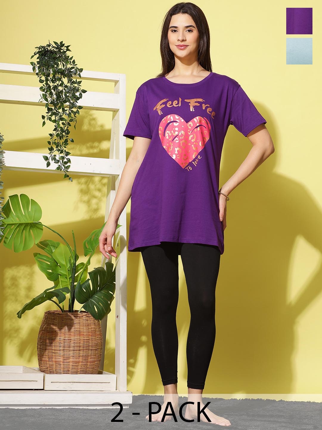 

9shines Label Pack of 2 Printed Cotton Lounge T-shirt, Blue