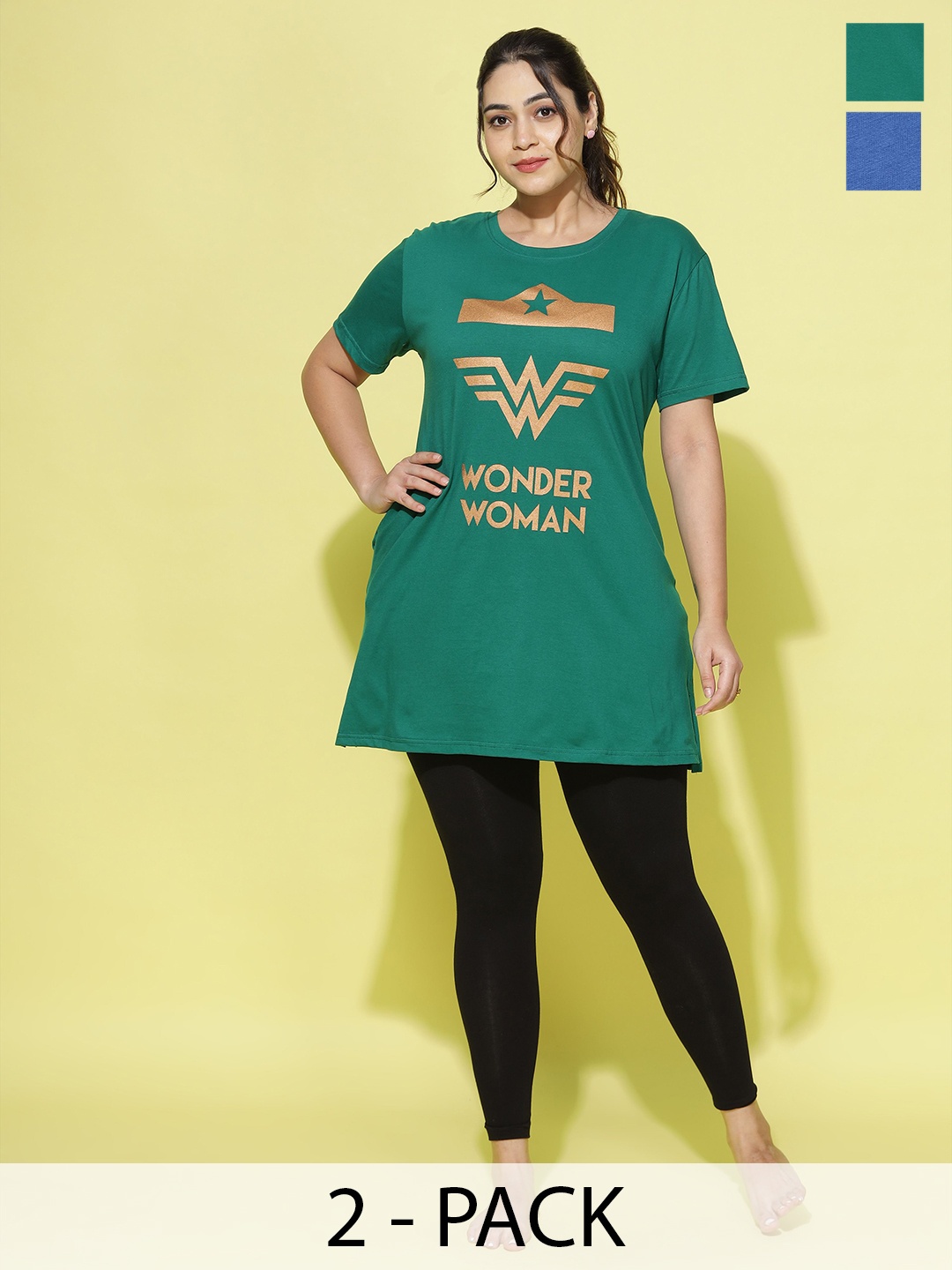 

9shines Label Plus Size Pack of 2 Cotton Lounge T-shirts, Green