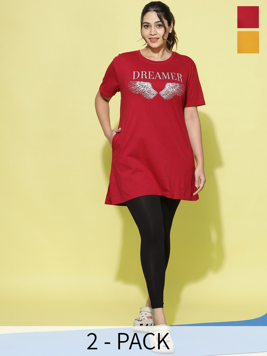 

9shines Label Women Pack of 2 Printed Cotton Lounge T-shirt, Red